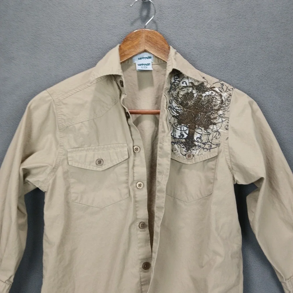 Uproar Western Shirt Boys Small Beige Cotton‎ Tree Embroidered Cowboy Button Up